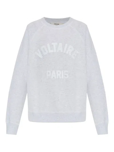 Zadig & Voltaire Womens Gris Chine Branded-print Relaxed-fit Cotton-blend Sweatshirt In Gray
