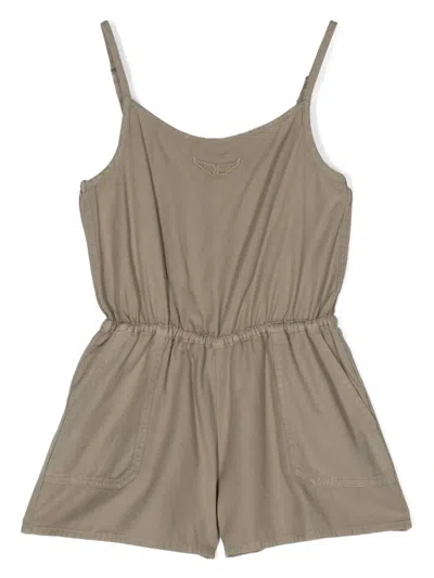 Zadig & Voltaire Kids' Logo-embroidered Cotton Playsuit In Green