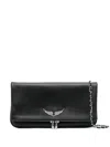 Zadig & Voltaire Womens Noir Rock Eternal Wing-embellished Suede Clutch In Black