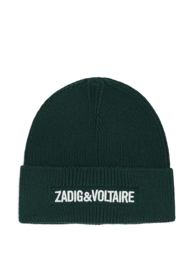 Zadig & Voltaire Kids' Logo-embroidered Ribbed-knit Hat In Green