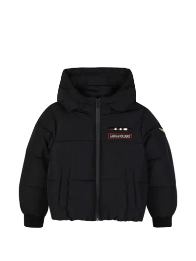 Zadig & Voltaire Kids' Logo-patch Hooded Jacket In Black