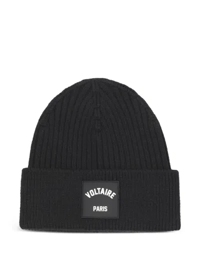 Zadig & Voltaire Kids' Logo-patch Ribbed Knitted Hat In Black