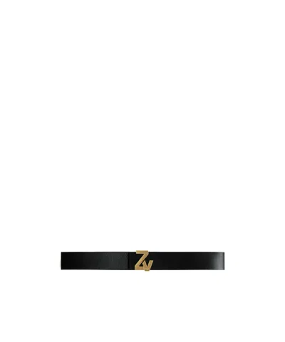 Zadig & Voltaire Logo-plaque Leather Belt In Black