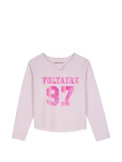 Zadig & Voltaire Kids' Logo-print Long-sleeve T-shirt In Pink
