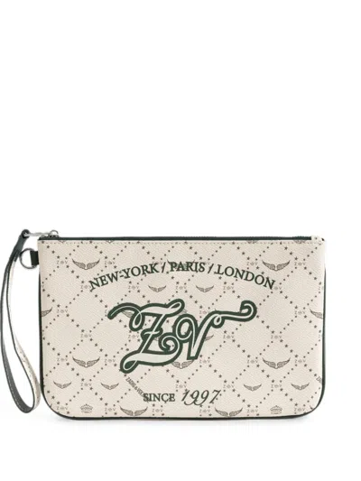 Zadig & Voltaire Logo-print Wristlet Pouch In Brown