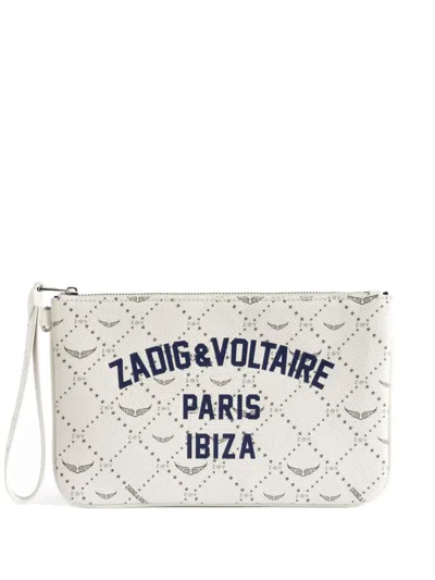 Zadig & Voltaire Logo-print Zip Clutch Bag In Neutral