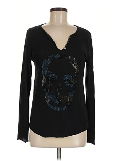 Pre-owned Zadig & Voltaire Long Sleeve Henley Shirt In Black