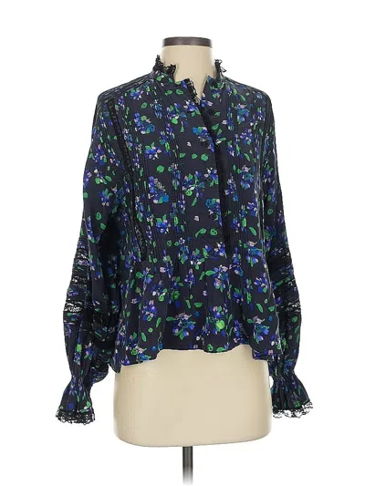 Pre-owned Zadig & Voltaire Long Sleeve Silk Top Blue Tie Neck Tops