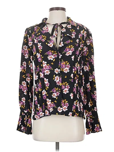 Pre-owned Zadig & Voltaire Long Sleeve Silk Top Pink Floral Pattern Tie Neck Tops