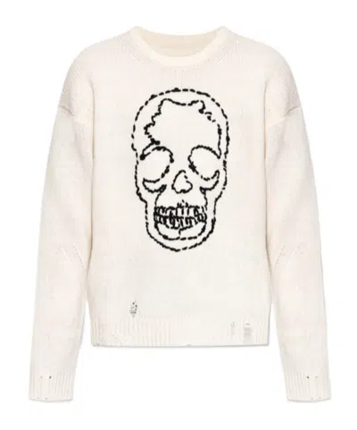 ZADIG & VOLTAIRE SKULL-EMBROIDERED DISTRESSED SWEATER