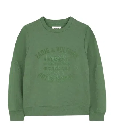 Zadig & Voltaire Kids' Long-sleeve Round-neck Sweatshirt In Green