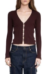 Zadig & Voltaire Lyana Crystal Button Wool Blend Cardigan In Burgundy