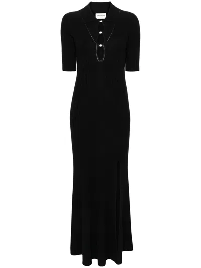 Zadig & Voltaire Lysa Ribbed-knit Maxi Dress In 黑色