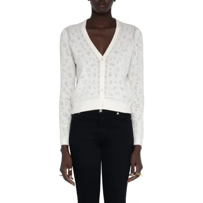 Zadig & Voltaire Manala Bandana Pointelle Cotton Cardigan In White
