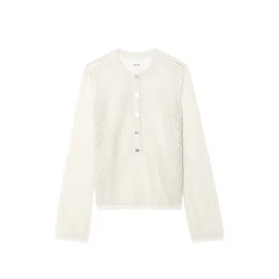 Zadig & Voltaire Womens Vanille Mandala Button-neck Cotton-blend Henley Jumper In Neutral