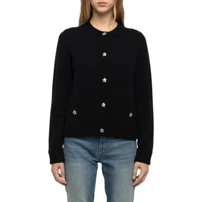 Zadig & Voltaire Marcya Crystal Star Button Cashmere Cardigan In Black
