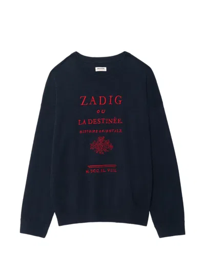 Zadig & Voltaire Marko Crew Neck Jumper In Blue