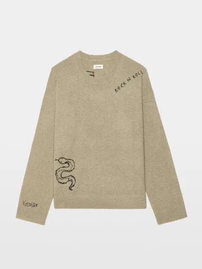 Zadig & Voltaire Marko Sketch Crewneck Sweater In Green