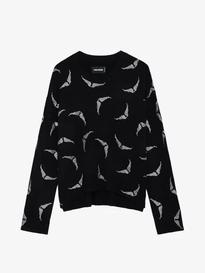 Zadig & Voltaire Markus Diamanté Wings Cashmere Sweater In Black