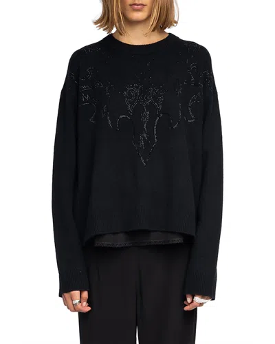 Zadig & Voltaire Markuz Cashmere Round Neck Sweater In Black