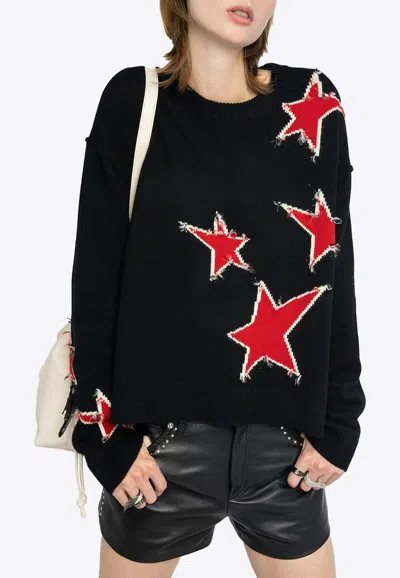 Zadig & Voltaire Markuz Jacquard Star Cashmere Sweater In Black
