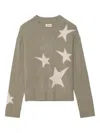 Zadig & Voltaire Markuz Intarsia Star Cashmere Crewneck Sweater In Green