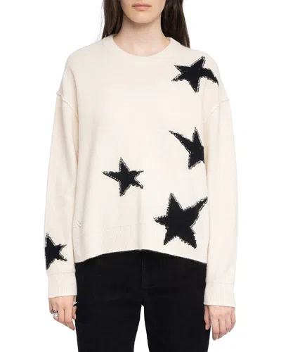 Zadig & Voltaire Markuz Ws Stars Graphic Cashmere Sweater In Neutral