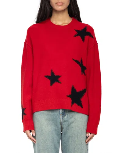 Zadig & Voltaire Markuz Ws Stars Graphic Cashmere Sweater In Red