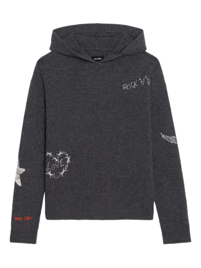 Zadig & Voltaire Markyz Embroidered Hoodie In Gray