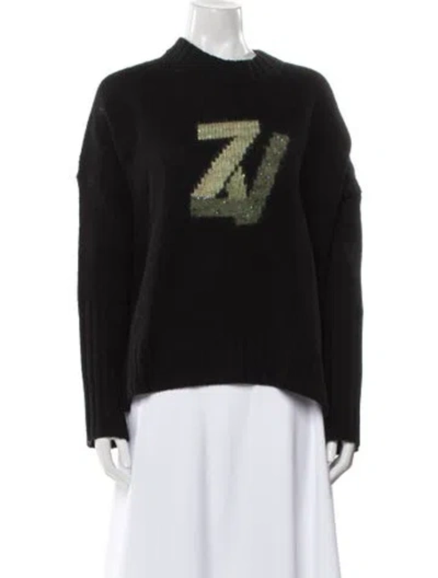 Pre-owned Zadig & Voltaire Merino Wool Graphic Print Sweater In Black