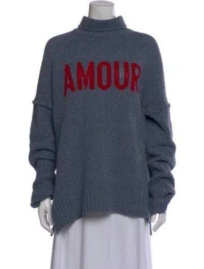 Pre-owned Zadig & Voltaire Merino Wool Graphic Print Sweater In Blue