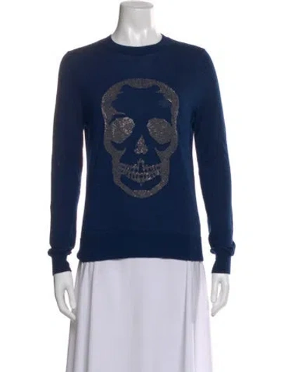 Pre-owned Zadig & Voltaire Merino Wool Graphic Print Sweater In Blue