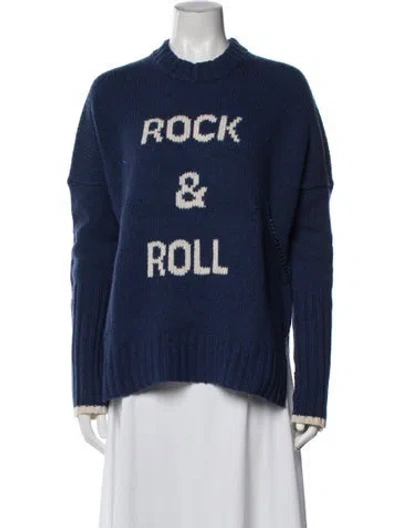 Pre-owned Zadig & Voltaire Merino Wool Graphic Print Sweater In Blue