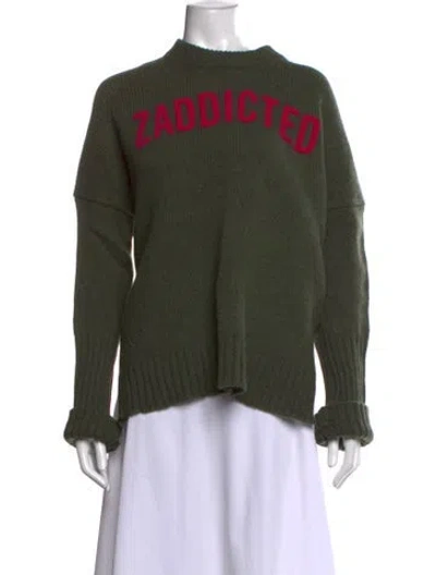 Pre-owned Zadig & Voltaire Merino Wool Graphic Print Sweater In Green