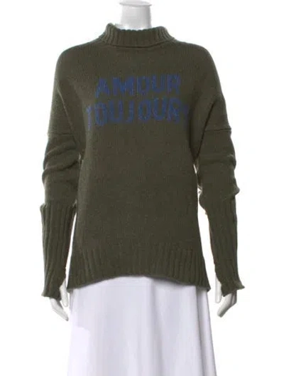 Pre-owned Zadig & Voltaire Merino Wool Graphic Print Sweater In Green