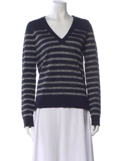 Pre-owned Zadig & Voltaire Merino Wool Striped Sweater In Blue