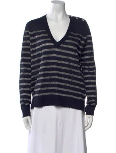 Pre-owned Zadig & Voltaire Merino Wool Striped Sweater In Blue/grey