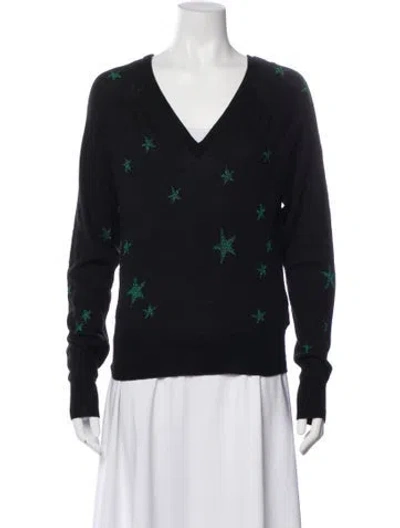 Pre-owned Zadig & Voltaire Merino Wool V-neck Sweater In Black