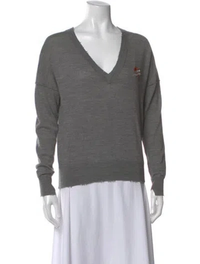 Pre-owned Zadig & Voltaire Merino Wool V-neck Sweater In Gray