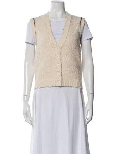 Pre-owned Zadig & Voltaire Merino Wool V-neck Sweater In Neutral