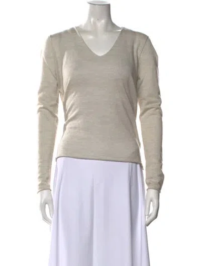 Pre-owned Zadig & Voltaire Merino Wool V-neck Sweater In Neutrals
