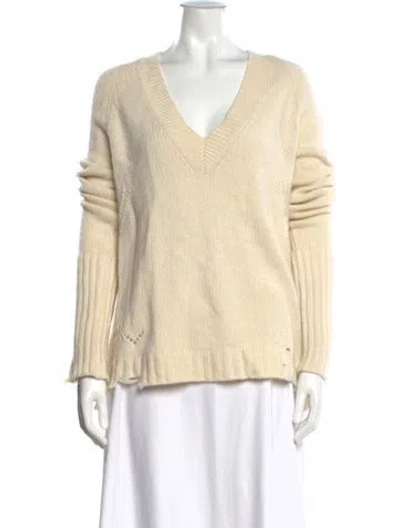 Pre-owned Zadig & Voltaire Merino Wool V-neck Sweater In Neutrals