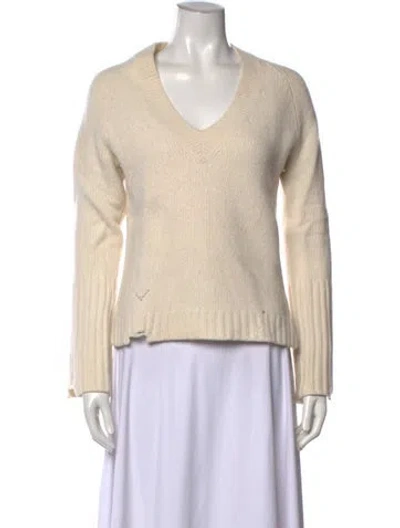 Pre-owned Zadig & Voltaire Merino Wool V-neck Sweater In White