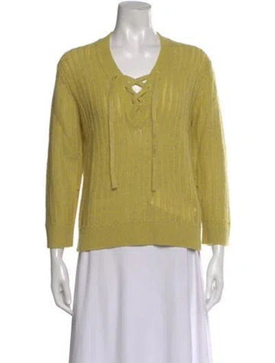 Pre-owned Zadig & Voltaire Merino Wool V-neck Sweater In Yellow