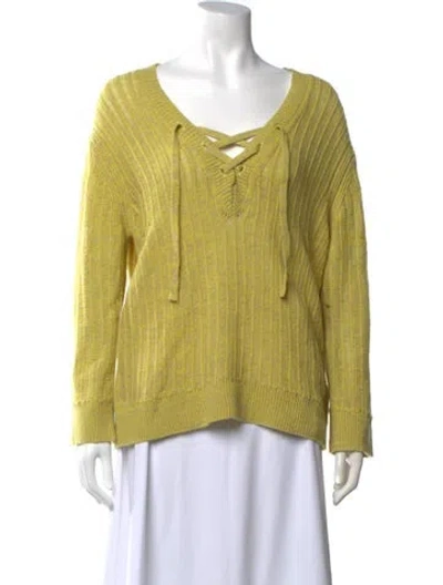 Pre-owned Zadig & Voltaire Merino Wool V-neck Sweater In Yellow