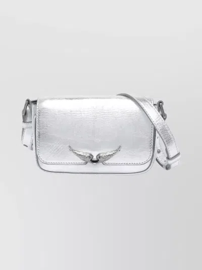 Zadig & Voltaire Metallic Shoulder Bag Adjustable Strap In Silver