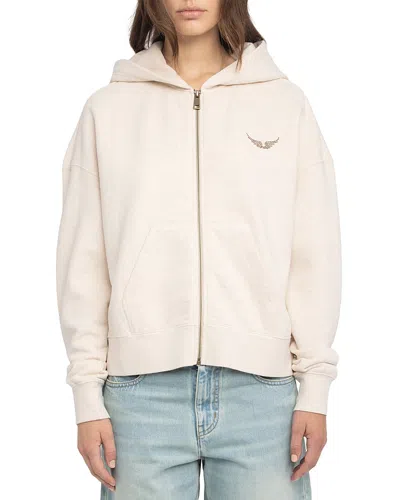 Zadig & Voltaire Mia Strass Front Zip Hoodie In Neutral