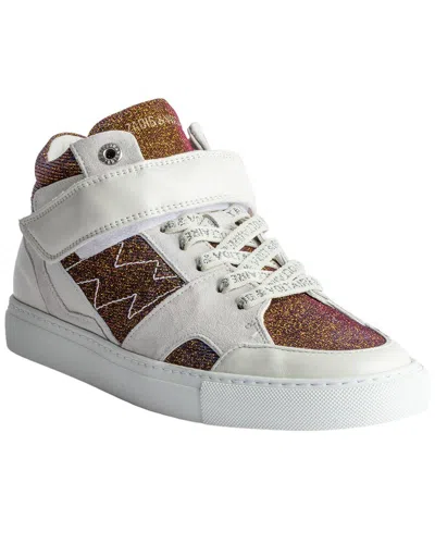 Zadig & Voltaire Mid Flash Sparkle Leather Sneaker In Animal Print
