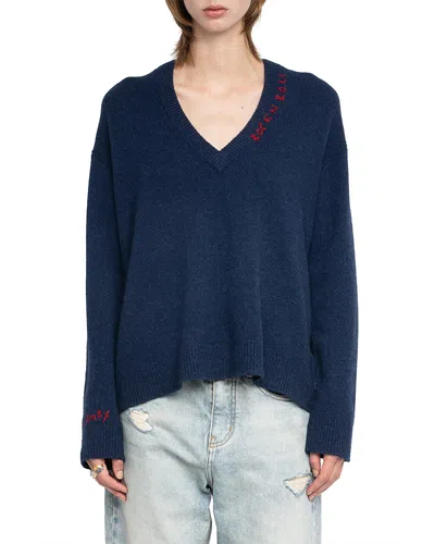 Zadig & Voltaire Mikyz Cashmere V Neck Sweater In Blue
