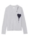 Zadig & Voltaire Mikyz Heart V-neck Sweater In Gray
